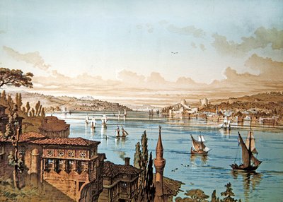 Uitzicht op Schepen op de Bosporus en het Kasteel van Rumeli Hisari met Istanbul in de Verte door French School