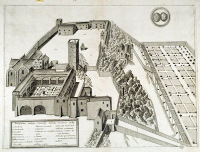 Zicht op de Benedictijner Abdij van Saint Pierre de Montmajour (of Mont Majour), gesticht in 948, Arles, Frankrijk door French School
