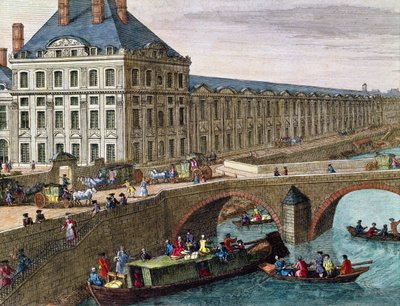 Uitzicht op de rivier de Seine bij Port Royal (detail) door French School