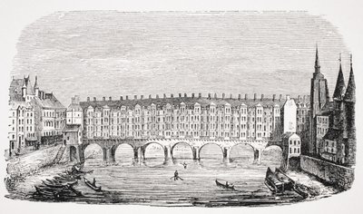 Uitzicht op de oude Pont-au-Change, uit een gravure van de 