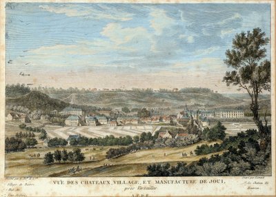 Uitzicht op de stad en de canvasfabriek door Christophe Philippe Oberkampf (1738-1815) in Jouy en Josas (Yvelines) door French School