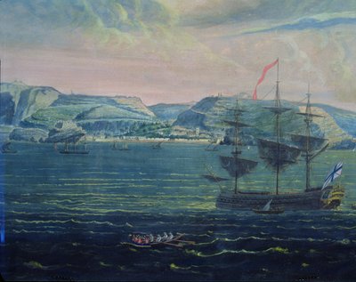 Zicht op het eiland Sint-Helena, c.1820 door French School