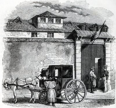 Zicht op het oude arresthuis van de Nationale Garde bekend als Hotel des Beans in Parijs (gevangenis van nationale garde in Parijs) door French School