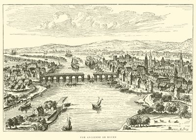 Oude Zicht op Rouen (gravure) door French School