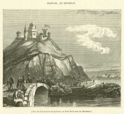 Gezicht op het fort van Sylivrie, aan de kust van de Zee van Marmara (gravure) door French School