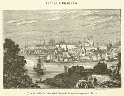 Gezicht op de stad Casan voor de brand in september 1842 (gravure) door French School