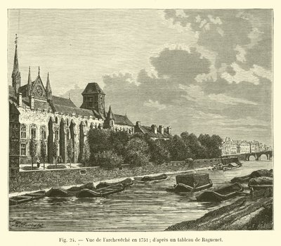 Uitzicht op het aartsbisschoppelijk paleis in 1751; naar een schilderij van Raguenet door French School