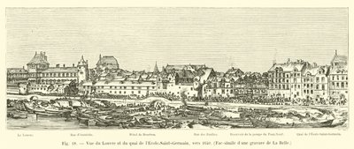 Zicht op het Louvre en de kade van de École-Saint-Germain, rond 1640, Fac-simile van een gravure van La Belle door French School