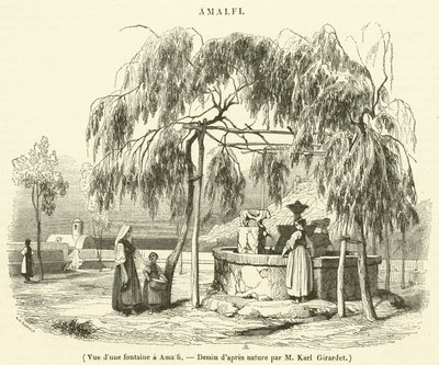 Gezicht op een fontein in Amalfi (gravure) door French School