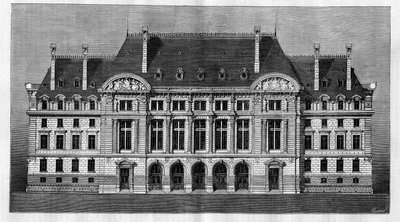 Buitenaanzicht van de nieuwe gebouwen van de Sorbonne in Parijs door French School