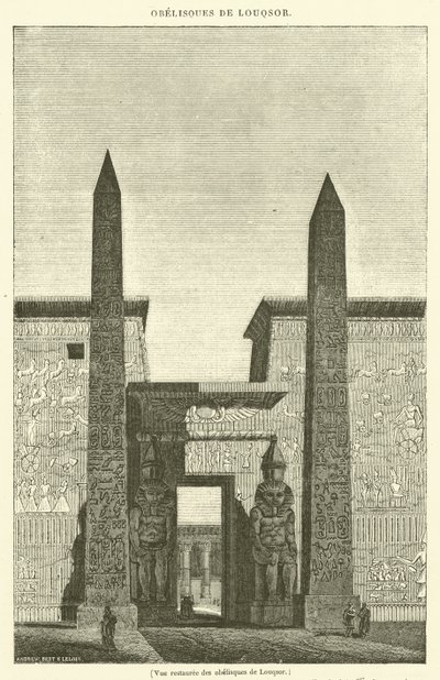 Herstelde weergave van de obelisken van Luxor (gravure) door French School