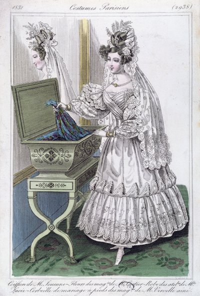 Trouwjurk, modeplaat uit Costumes Parisiens, 1831 door French School