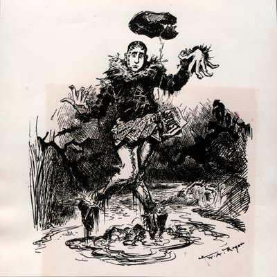 William Hearst, persjournalist met sensatie, afgebeeld als vogelverschrikker in de modder - Karikatuur van Harper