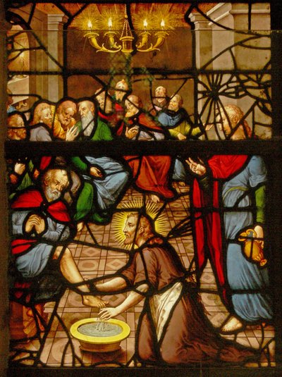 Raam Charnier-7 met Christus wast de voeten van zijn discipelen door French School