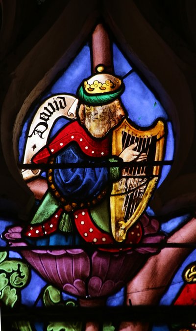 Raam met afbeelding van de Boom van Jesse: David met Harp door French School