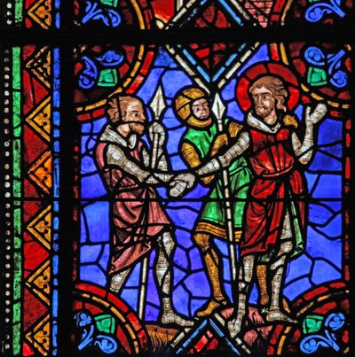 Raam w06 met het verhaal van St. Julianus van Brioude - St. Ferreol, een vriend van Julianus, die stierf tijdens de vervolgingen van Diocletianus, wordt gearresteerd door French School