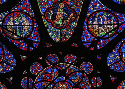 Raam w115 met God de Schepper: Adam en Eva scènes door French School