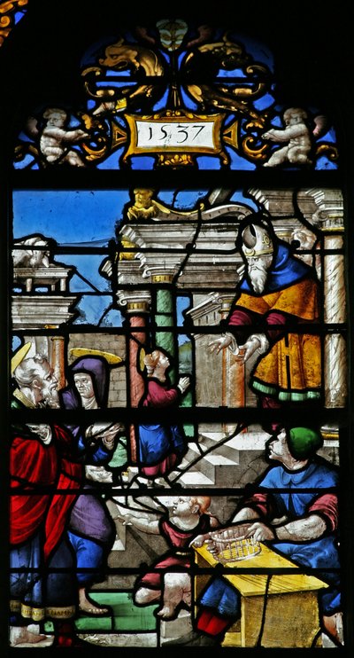 Raam w20 met een scène uit het leven van de Maagd Maria: de presentatie in de tempel door French School