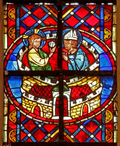 Raam w211 met St. Denis ontvangt communie in de gevangenis door French School