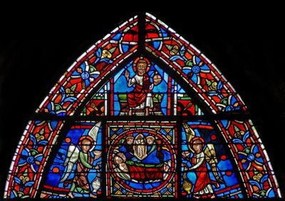 Raam w23 met St. Julian Hospitalier en zijn vrouw die sterven en naar de hemel gaan door French School