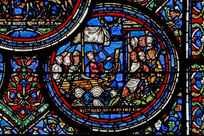 Raam w23 met St. Thomas Becket die naar Engeland vertrekt door French School