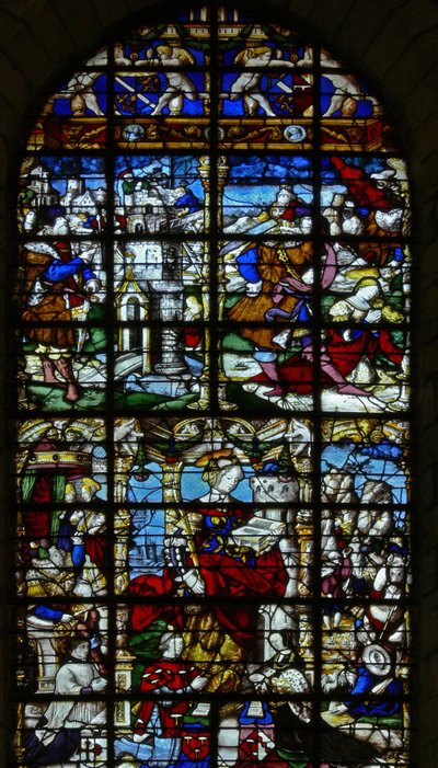 Raam w37 met scènes uit het leven van St. Barbara door French School