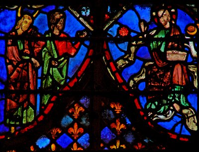 Mozes en een metgezel; God in glorie met zon en maan door French School
