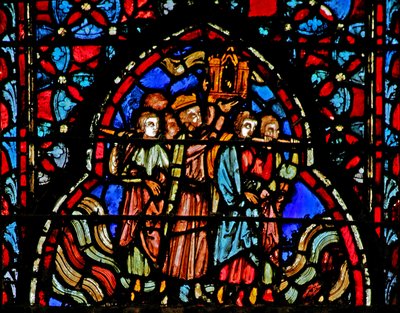 Raam w4 de Oversteek van de rivier de Jordaan met de Ark van het Verbond Jozua III:15-16 door French School