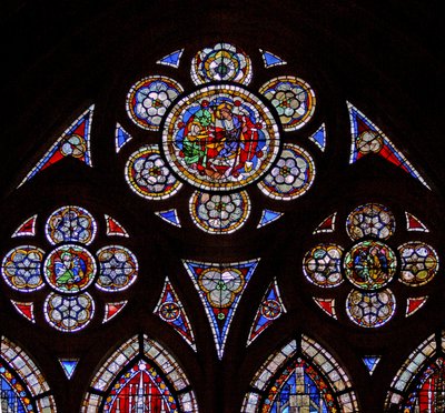 Raam w7 met de tracery lichten met twee engelen en Noli Me Tangere door French School