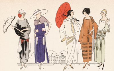 Damesmode uit de jaren 1920 (kleurenlitho) door French School