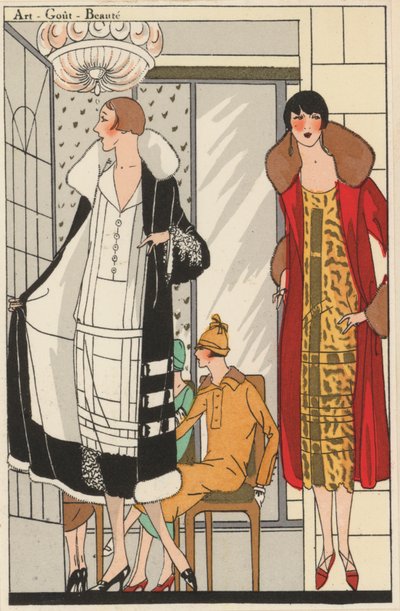 Damesmode uit de jaren 1920 van ontwerper Lucien Lelong (kleurenlitho) door French School