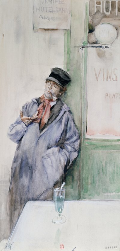 Werker in een café met een glas absint, ca. 1900 door French School