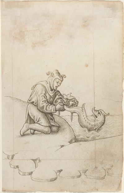 Je bindt een dolfijn bij de staart [fol. 17 recto], ca. 1512-1515 (pen en zwarte inkt op geschept papier) door French School