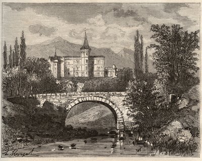Kasteel van La Rochelambert in de vallei van de Borne Haute-Loire (43) - gravure in 
