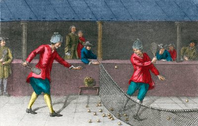 Kort palm goud echt tennis - Uitzicht op een palmspel in de 18e eeuw door French School