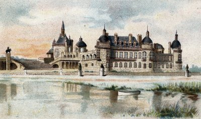 Uitzicht op het kasteel van Chantilly (Oise) door French School