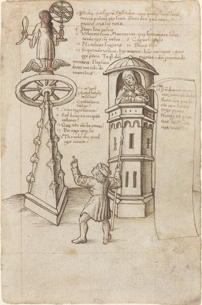 Het Standbeeld van Kans, een Voorbijganger, en Berouw [fol. 8r] door French early 16th Century