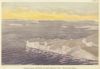 Avond tussen het drijfijs, 22 september 1893, aquarel schets door Fridtjof Nansen
