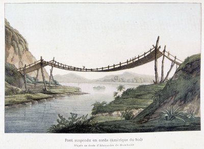 Touwhangbrug in Zuid-Amerika, gebaseerd op een tekening van Alexander Von Humboldt door Friedrich Alexander Baron von (after) Humboldt
