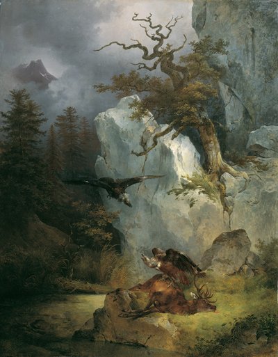 Een gier op een gestorven hert door Friedrich August Mathias Gauermann