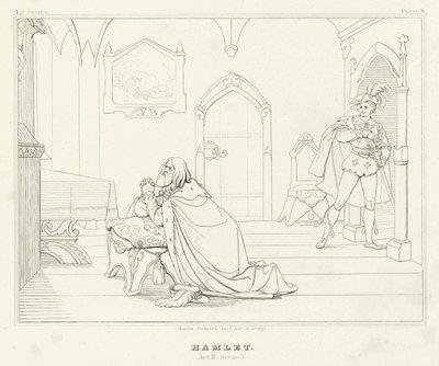 Hamlet, Act III, Scene 3 (gravure) door Friedrich August Moritz Retzsch