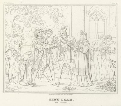 Koning Lear, Acte I, Scene 4 door Friedrich August Moritz Retzsch