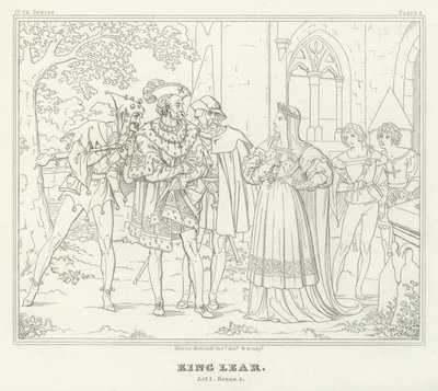 Koning Lear, Act I, Scene 4 (gravure) door Friedrich August Moritz Retzsch