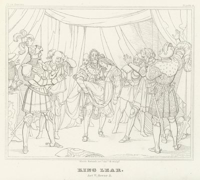 Koning Lear, Act V, Scene 3 (gravure) door Friedrich August Moritz Retzsch