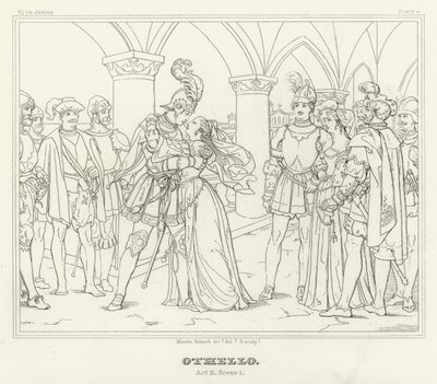 Othello, Act II, Scene 1 (gravure) door Friedrich August Moritz Retzsch