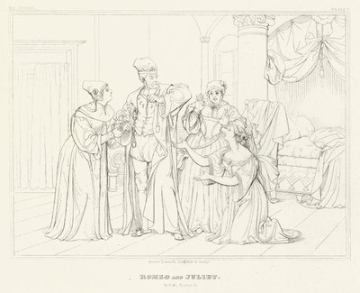 Romeo en Julia, Act III, Scene 5 (gravure) door Friedrich August Moritz Retzsch