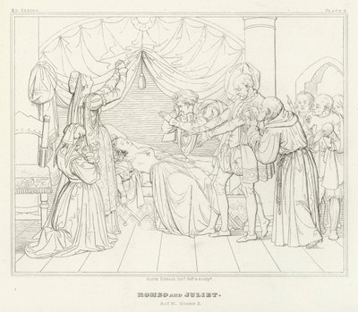 Romeo en Julia, Acte IV, Scene 5 door Friedrich August Moritz Retzsch