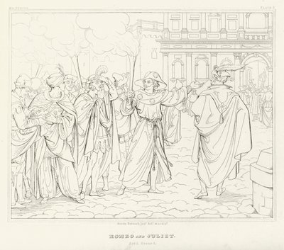 Romeo en Julia, Act I, Scene 4 door Friedrich August Moritz Retzsch