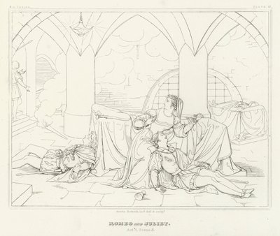 Romeo en Julia, Act V, Scene 3 door Friedrich August Moritz Retzsch
