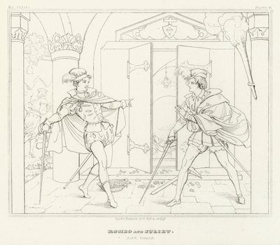 Romeo en Julia, Act V, Scene 3 (gravure) door Friedrich August Moritz Retzsch